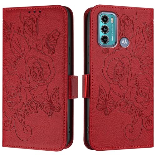 Étui Motorola Moto G60 / G40 Fusion housse portefeuille en cuir PU rouge avec porte-cartes