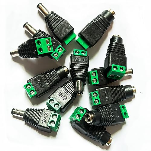 DAYKIT 10 Pairs 12V Male+Female 2.1x5.5MM DC Power Jack Plug Adapter Barrel Connector for CCTV Security Camera Led Strip