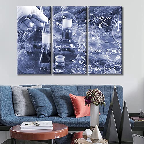 Image of TUMOVO Laboratory Wall Art 3 Panels Canvas Wall Art Chemical Equations Painting Wall Decor Living Room Modern Home Decor Framed Ready to Hang (36 inch Wx24 H)