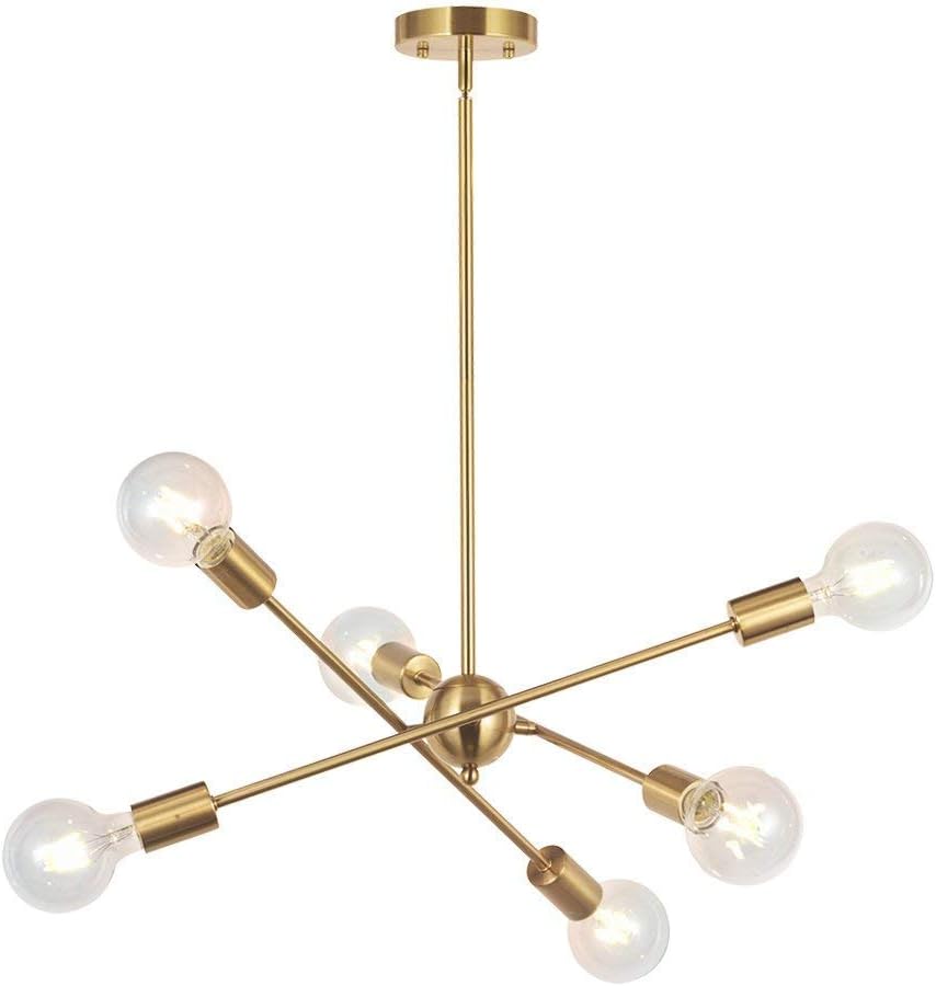 BONLICHT Modern Sputnik Chandelier Lighting 6 Lights Brushed Brass Chandelier Mid Century Pendant Lighting Gold Ceiling Light Fixture for Hallway Bar Kitchen Dining Room