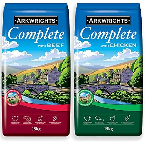 Arkwrights Dry Dog Food 2 pack (30kg) - 1x 15kg Beef and 1x 15kg Chicken - Complete Nutrition for Working, Sporting, and Active Adult Dogs - Delicious Dry Dog Biscuits Cover