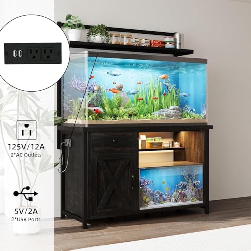 Image of 4ever2buy 55-75 Gallon Fish Tank Stand with Power Outlet, 55 Gallon Heavy Duty Aquarium Stand with Cabinet Storage for Fish Tank, Turtle Tank, Reptile Terrarium, 980LBS Capacity, Oak