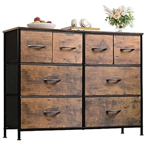 WLIVE Dresser for Bedroom with 8 Drawers, Wide Fabric Dresser for Storage and Organization, Bedroom Dresser, Chest of Drawers for Living Room,Closet,Entryway,Nursery,Rustic Brown Wood Grain Print