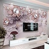 Fototapete 3D Effekt 350cm x 245cm (Breite x Höhe) Luxuriöse 3D-geprägte lila Blumen-Schmuck-Tapete, Fotoposter, Wohnzimmer, Eingang, TV-Hintergrund, Heimdekoration, Wandbild