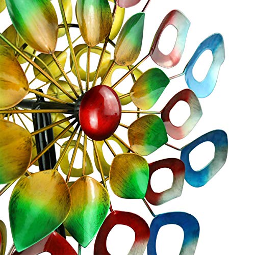 3D Kinetic Wind Spinners with Stable Stake Metal Garden Spinner with Reflective Painting Unique Lawn Ornament Wind Mill for Outdoor Yard Lawn Garden Decorations (Multi-Color)