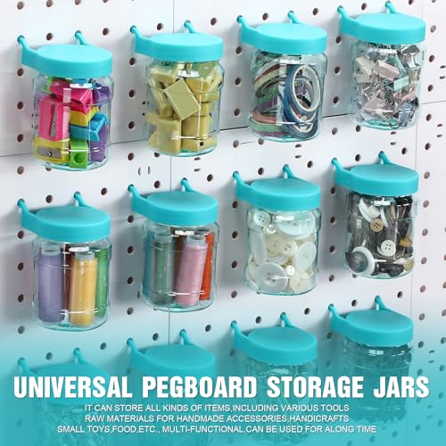 Image of Unittype 20 Set Pegboard Organizer Accessories Peg Boards Jars with Lids Plastic Pegboards Bins Storage Containers Clear Peg Board Wall Organizer for Garage Sewing Office Home Supplies(Turquoise)