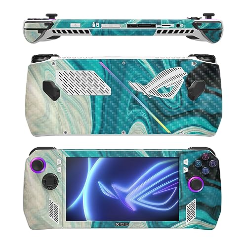 Image of MightySkins Carbon Fiber Skin Compatible with Asus ROG Ally - Aqua Swirl | Protective, Durable Textured Carbon Fiber Finish | Easy to Apply