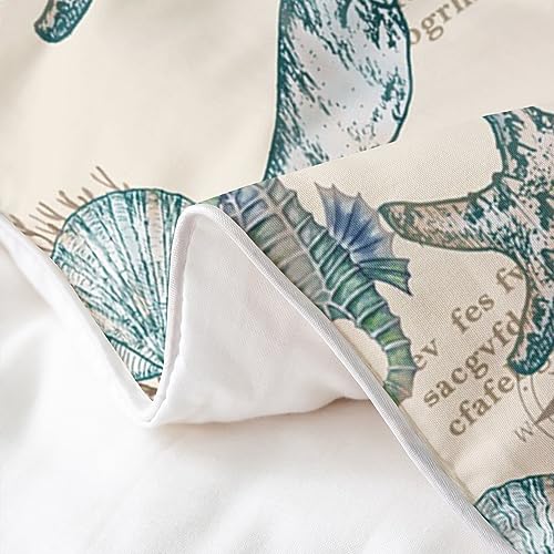 Starfish and Seashells Cotton Duvet Cover Set Ocean Beach Theme Bedding Set for Kids Women Men Retro Nautical Marine Compass Cotton Duvet Cover Set Seahorse Duvet Set King - Image 4