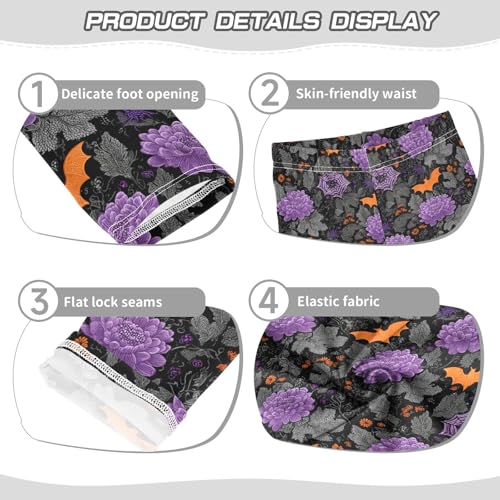 senya Girls Printed Leggings Yoga Pants Orange Bat Purple Flower Pattern for Kids in 4t to 10 Years, 4T3
