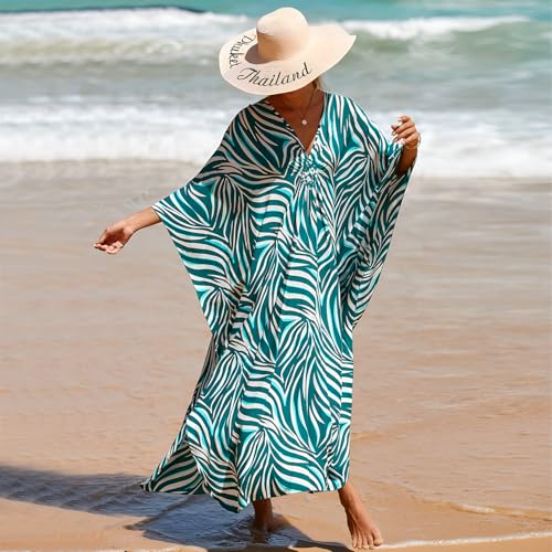 Image of Miss Lavish London Long Kaftan Dress for Women - Summer Printed Plus Size Maxi Caftan, Swimwear Coverup, Resort Wear, Lounge Party Dress, Hawaii Vacation Outfit