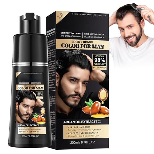 Champú Tinte 3 en 1 Negro para Hombre y Mujer - Cubre Canas al Instante - Tinte Natural Semipermanente con Coloración y Cuidado del Cabello en un Solo Paso - 200ml