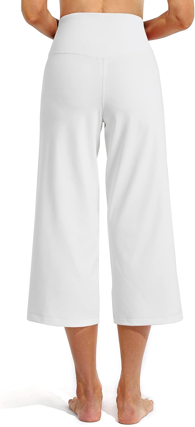 Promover Capri Pants for Women Wide Leg Yoga Cropped Pants with Pockets Loose Casual Summer Pant - Image 5