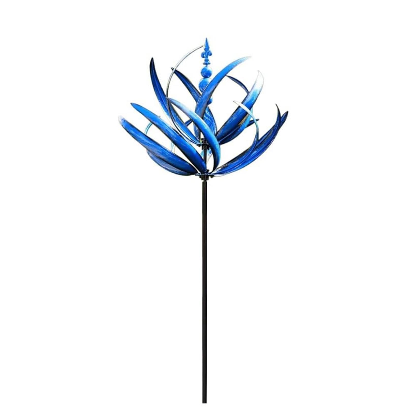 Girandola a vento a 360°, girandole da giardino, in metallo, con paletto da giardino, decorazione artistica per patio, prato e giardino (blu)