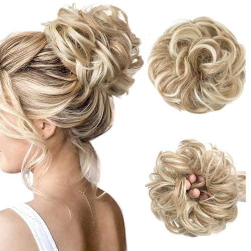 Grande Chignon Finto per Capelli, Chignon Facile per Capelli Elastico Capelli Finti Ondulato Capelli Veri Coda di Cavallo Pezzo di Capelli Spessi Updo per Donne Ragazze (Biondo cenere)