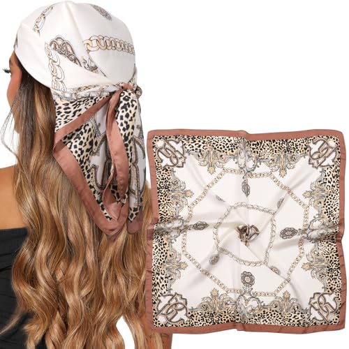 CHLINS 27.5” Square Head Scarf for Women Satin Hair Scarf Silk Wrap Neck Scarves Bandanas for Handbags Accessories