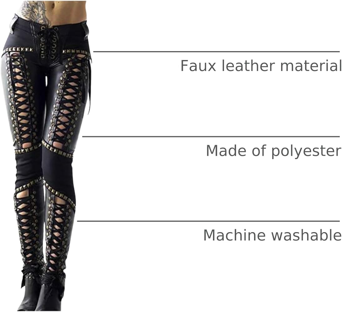 xxxiticat Women's Faux Leather Cross Pants High Waisted Rivet Lace