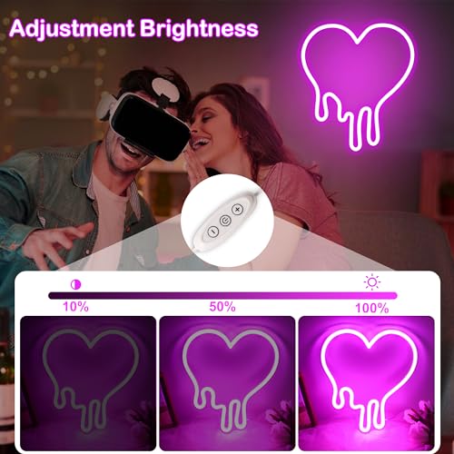 Image of Heart Pink Neon Sign, Attivolife Acrylic LED Light with Dimmable USB Powered, Romantic Love Hanging Wall Table Art Home Bedroom Decor for Girl Woman Wedding Party Dorm Valentine's Day Birthday Gifts