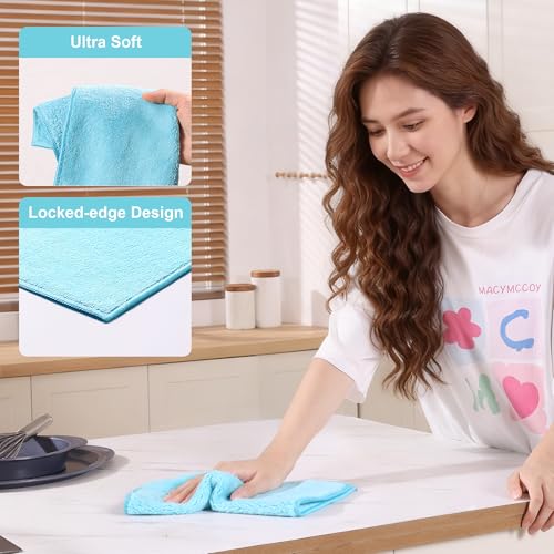 Image of JOYMOOP Microfiber Cleaning Cloths Cyan, 11.8 inch x 11.8 inch Kitchen Towels - Reusable Cleaning Rags, Lint-Free, Super Absorbent Cleaning Cloths for Kitchen, Car, and Household Cleaning
