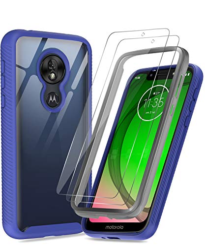 Moto G7 Play Case, Motorola G7 Play Case with Tempered Glass Screen Protector [2 Pack], LeYi Full-Body Rugged Hybrid Bumper Shockproof Clear Protective Phone Cover Cases for Moto G7 Play Navy Blue