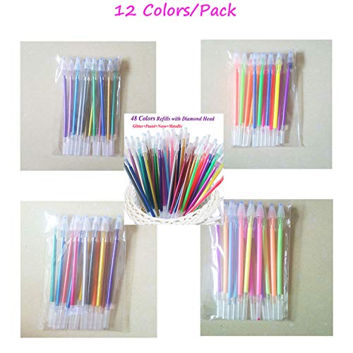 Colorful Gel Pen Refills, Zzmart Ultra Fine Point 48 Color Gel Pens Refills With Diamond Tip, Greater For Crafting, Doodling, Drawing, Kids And Adult Coloring Book - (Glitter, Neon, Pastel, Metallic) #TOP5
