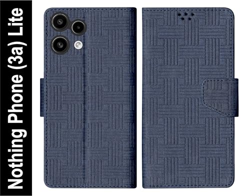 Image of SBMS Flip Cover for Nothing Phone (3a) Lite Back Cover Case with Magnatic Closure | Genuine Leather Finish | Inbuilt Stand | Card & Money Pocket | Wallet Style Flip Back Case Cover (Mat Blue)