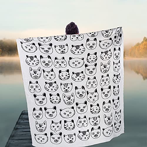 Abbott Collection 91-WARMTH-AB-57 Simple Cat Faces Throw, Black/White