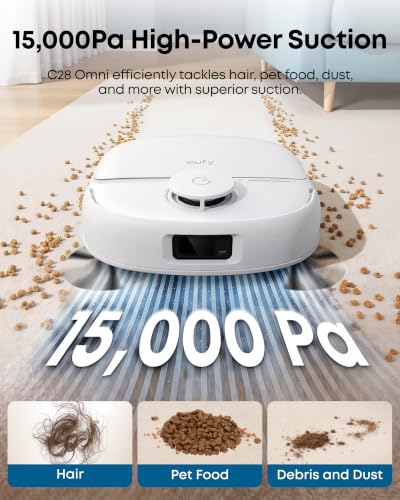 Image of eufy C28 Robot Vacuum and Mop Combo,15,000 Pa Suction, HydroJet Self Clean Roller Mop, Upgraded from X10 Pro, Zero-Tangle for Pet Hair, Auto Mop Washing&Drying, Self-Emptying&Refilling White