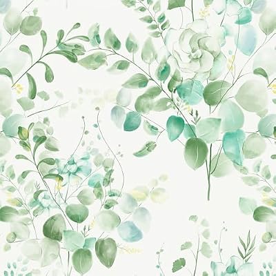 Naphite Floral Peel and Stick Wallpaper Boho Contact Paper for Cabinets and Drawers Green Floral Leaf Contact Paper Self-Adhesive Removable Wallpaper for Bedroom Flower Eucalyptus 17.3inW 78.7inL