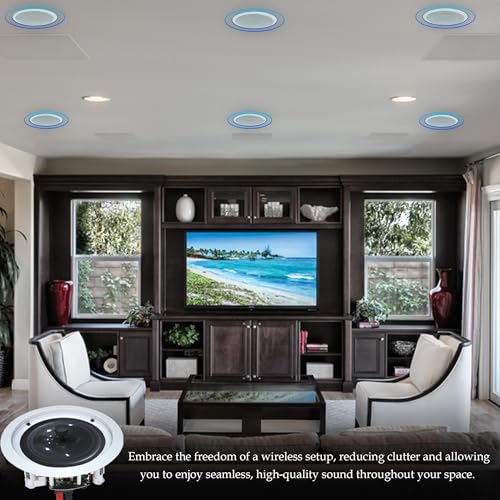 Image of Vaiyer Home Theater Sound System Kit - 2000 W Bluetooth Amplifier w / 4 Qty of 8 inch Framed Ceiling Speakers 300 W Each, Mic, 200 ft Speaker Wire & Remote for Living Room, Office, Commercial, Bars