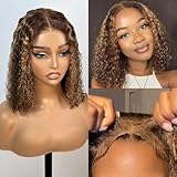 Smilegirl Highlight Glueless Bob Wig Human Hair Pre Plucked Pre Cut, P4/27 Ombre Honey Blonde Curly Human Hair Wig Glueless Wear and Go for Black Women 5x5 HD Lace Closure Wig (10 Inch)