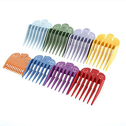 Set met 8 opzetkammen van 3 tot 25 mm, snijlengte 38,5 mm x 45,5 mm, gekleurde opzetkam geschikt voor tondeuse