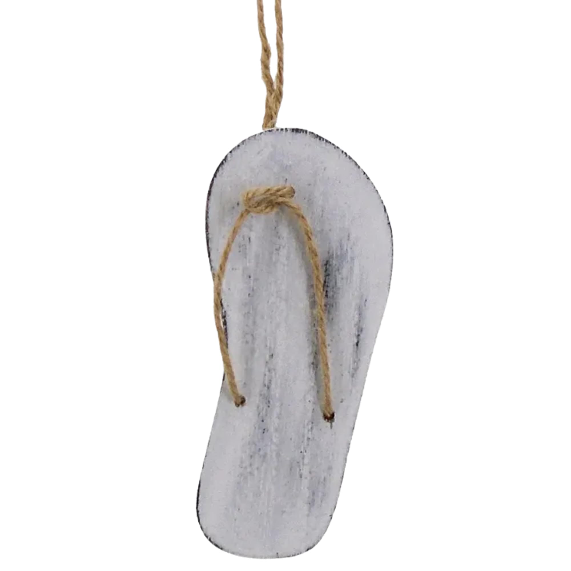 Wowser White Wooden Flip Flop Hanging Ornament, Rustic Beach Sandal Decoration With Jute Rope, Coastal Nautical Decor For Beach House, Christmas Tree, Wall, Shelf, Or Summer Home Accent