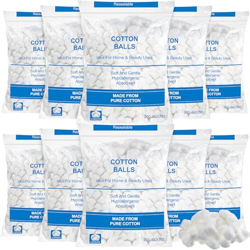 Heigble 2000 Pcs Soft Cotton Ball Bulk Organic Medium Cotton Ball for Absorbent Multipurpose Pure Nail Polish Remover Makeup Removal First Aid Face Crafting Cleaning Skin Applying Lotion