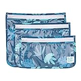 Bumkins TSA Approved Toiletry Bag, Travel Bag, Quart Zip Pouch, PVC-Free, Vinyl-Free, Clear Sided, Set of 3 – Blue Tropics , 5'
