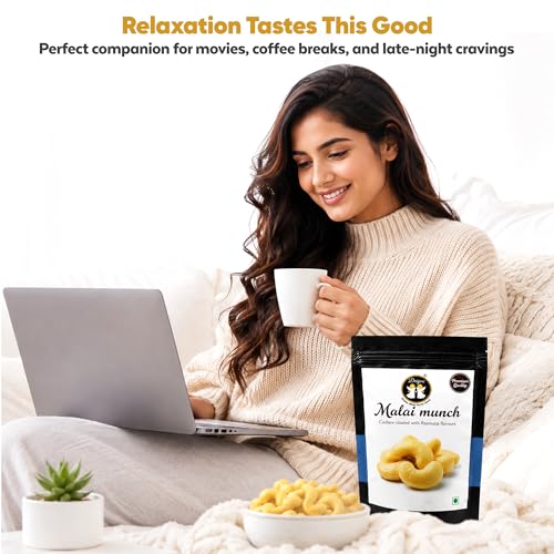 Image of DRIYOZ Malai Munch Rasmalai Flavoured Cashews 250g | Premium Crunchy Kaju Coated with Creamy Malai Granules | Gourmet Indian Sweet Snack for Gifting, Festivals & Celebrations