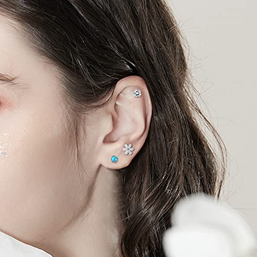Lolias 21Pairs Flat Back Earrings For Women 20G Tiny Cartilage Earrings Stud Earrings For Cartilage Tragus Daith Helix Ear Piercing Comfortable Screw Back Earrings Pack,Silver #TOP1