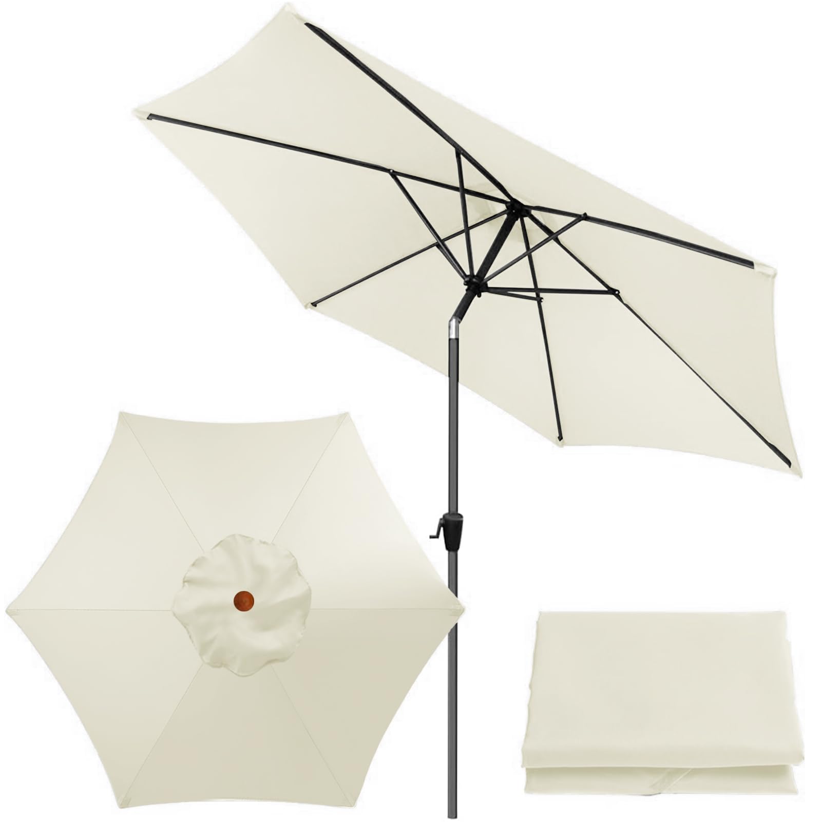 HULG Tettuccio per Ombrellone di Ricambio, 2 m / 2,7 m / 3 m, 6 Bracci, Tettoia di Ricambio, Copertura di Ricambio per Ombrellone da Giardino (Beige,3M / 9.8Ft)