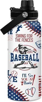 Baseball Water Bottle - 32oz Stainless Steel Insulated Sport Bottles with Lid - Men Baseball Lover Player Fan Coach