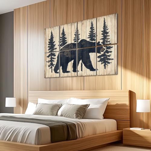 8 Pack Paneles Acústicos Decorativos Absorbentes de Sonido Estilo Rústico con Diseño de Bosque y Oso, 48"x32" miniatura 5