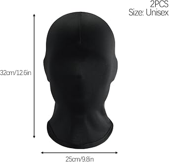 AYNKH 3 Pcs Black Full Face Mask Faceless Halloween Cosplay, Scary Spandex Hood Black Mask Breathable, High Elastic Head Cover Faceless Mask for Unisex Halloween Cosplay Costume