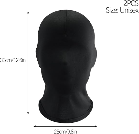 AYNKH 3 Pcs Black Full Face Mask Faceless Halloween Cosplay, Scary Spandex Hood Black Mask Breathable, High Elastic Head Cover Faceless Mask for Unisex Halloween Cosplay Costume