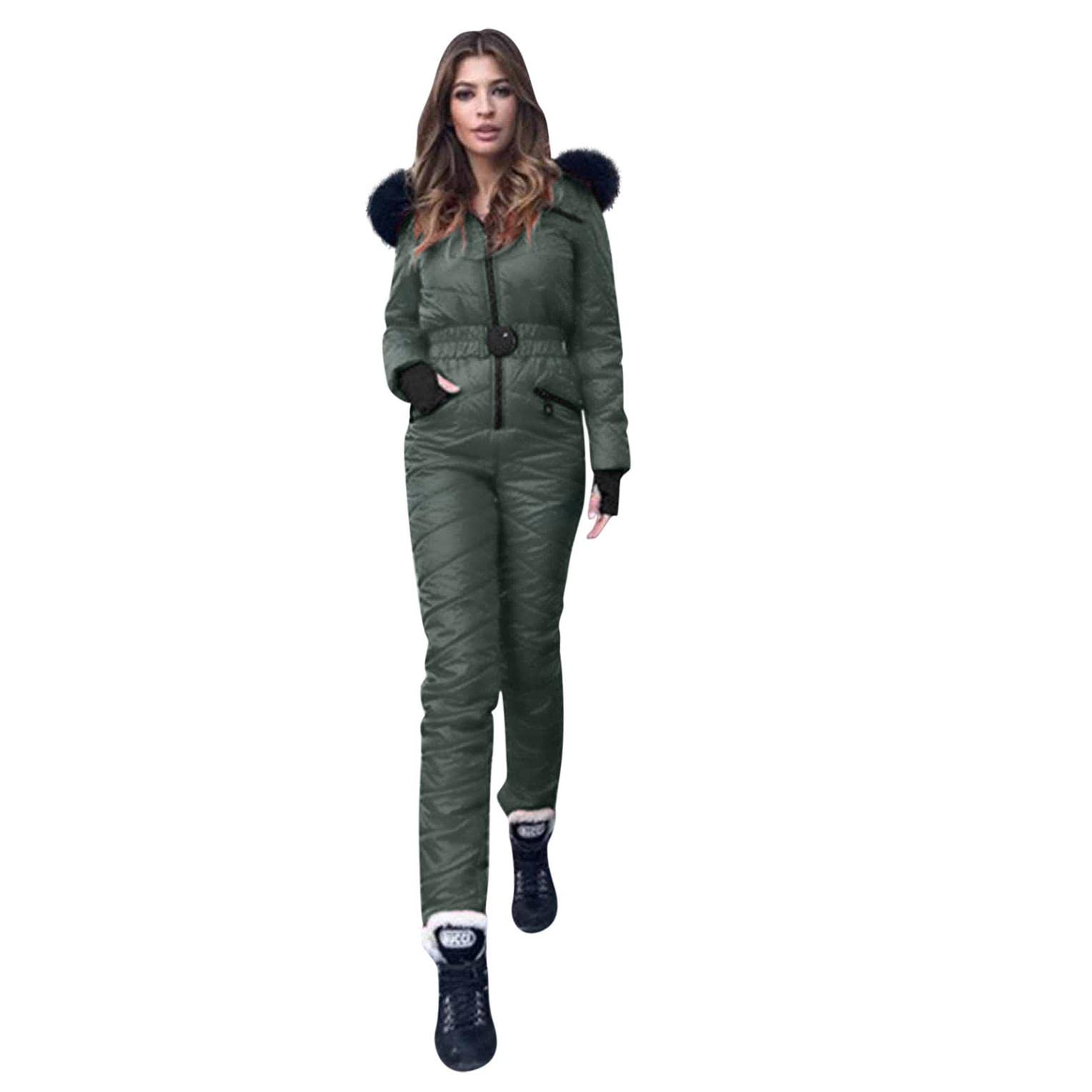 Traje de nieve para mujer, mono de esquí con capucha, cálido, para invierno, para esquí, deportes al aire libre, traje de esquí con cremallera, traje de esquí y snowboard