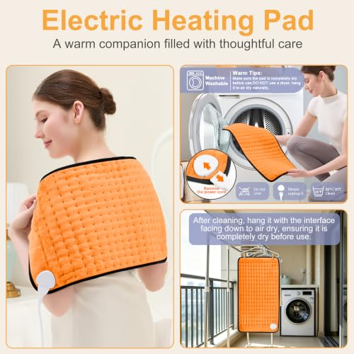 Image of Heating Pad,Electric Heating Pads,Heating Pad for Back,Orange,24x12 Inch