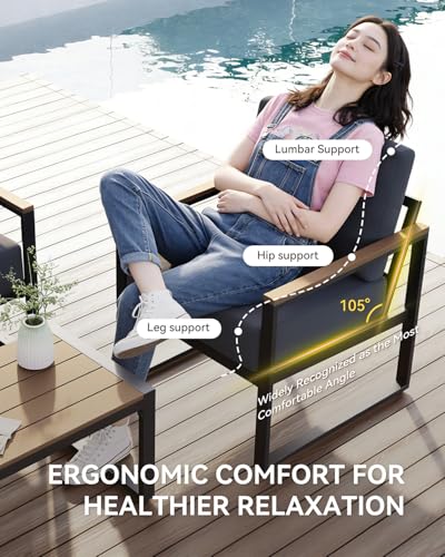 Image of Aoxun Patio Furniture Set, 4 Piece Outdoor Patio Furniture with Thick Cushions, Modern Metal Outdoor Conversation Sets with Coffee Table for Porch, Balcony, Deck Dark Grey