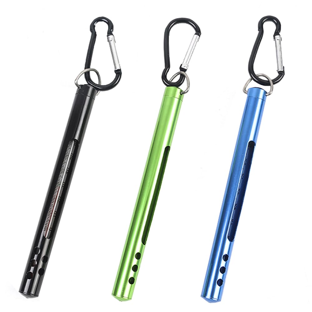 Fishing Thermometer, 17.5cm Fishing Thermometer Fly Fishing Tools, Stream Water Temperature Measurement Tools, Metal Fishing Stream Thermometer, Temperature Measuring with Carabiner Clip (3COLORS)