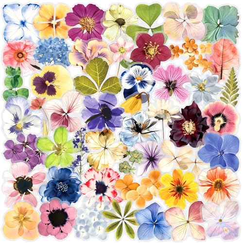 Image of 50PCS Transparent Flora Scrapbook Stickers, Flower-E | Vintage Aesthetic Flowers, Vinyl Waterproof, For Scrapbooks Travel Journal, For Water Bottles Laptop Phone