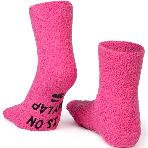 Funny Dog Socks for Men & Women, Novelty Fuzzy Crew Socks with Dog Paws Pattern, Non-Slip Soles3