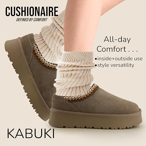 Image of CUSHIONAIRE Kabuki Platform Boots Genuine Suede Fuzzy Mule Slippers for Women with Memory Foam | Indoor /Outdoor Womens Slippers | Wide Widths Available