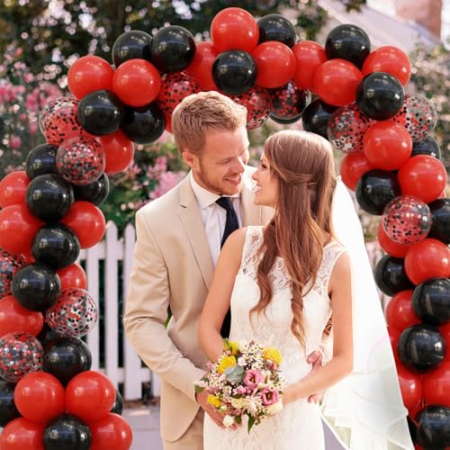 Image of Red and Black Balloons Arch Kit,130pcs Black and Red Balloon Garland,Different Sizes Red Latex Balloons for Birthday New Years Graduation Bachelorette Poker Casino Prom Party Decoration