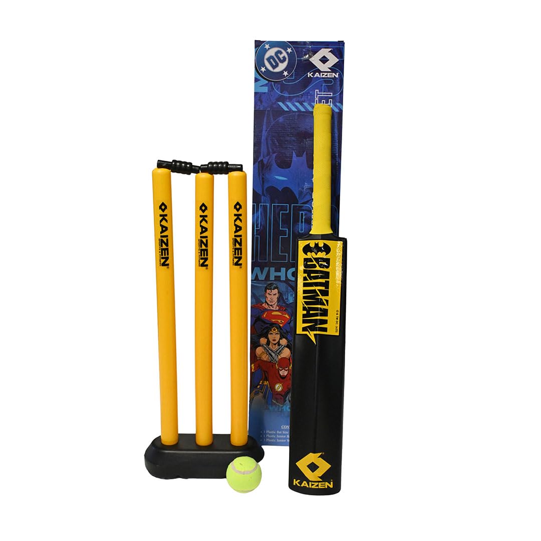 Kaizen Batman JNR Cricket Set for Kids | Includes 1 Bat, 1 Ball, 3 Stumps with Base, 2 Bails | Lightweight & Durable | Outdoor Sports Toy for Boys & Girls (Multicolor)-image-3